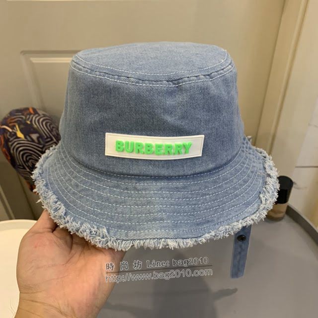 Burberry男女同款帽子 巴寶莉新款重工洗水牛仔加防風繩漁夫帽遮陽帽  mm1650
